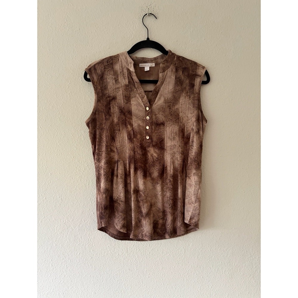 Westport Women’s Sleeveless Split Neck Tie Dye Blouse Brown Size Small